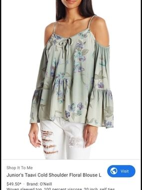 O'Neill Sage Green Cold-Shoulder Floral Blouse